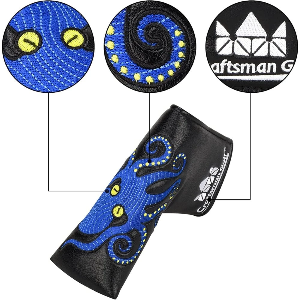 Black PU Blue Octopus Magnetic Blade Putter Headcover - Image 3