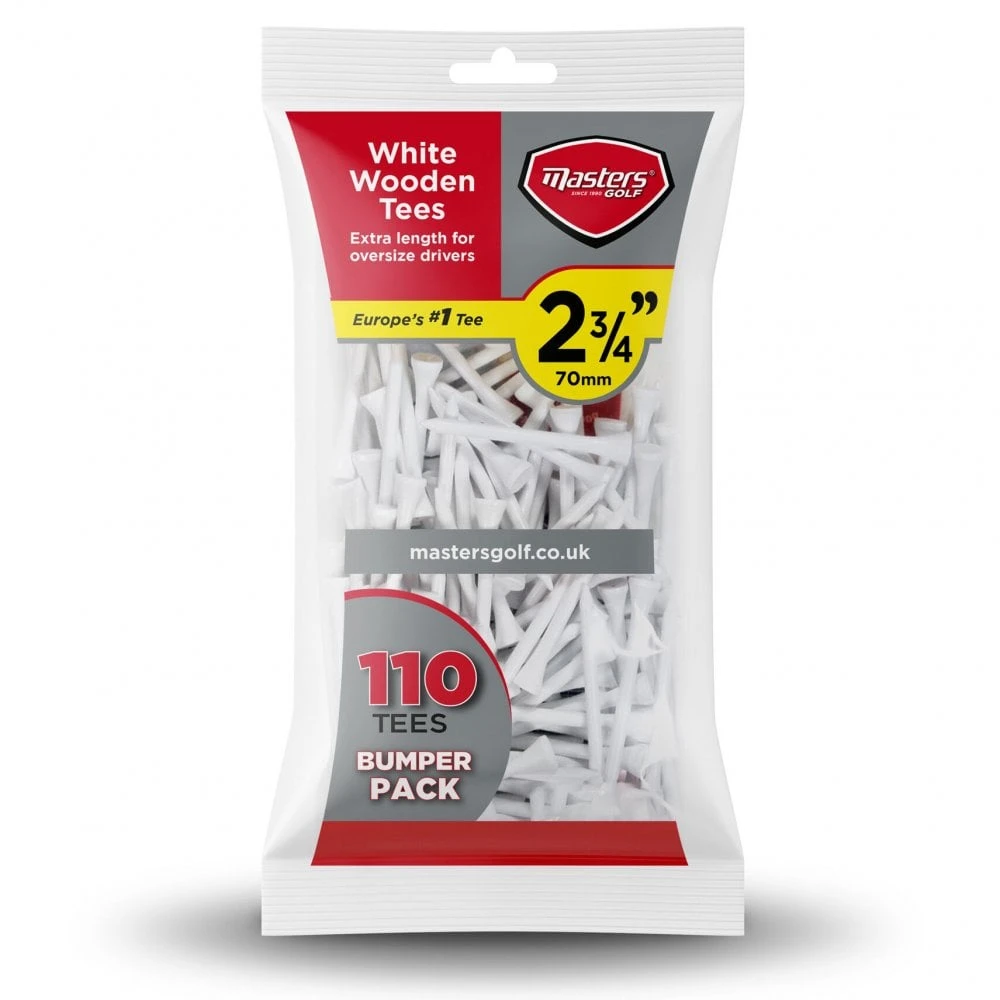 Masters 2 3/4" (70mm) Bag Of 110 Wooden White Golf Tees